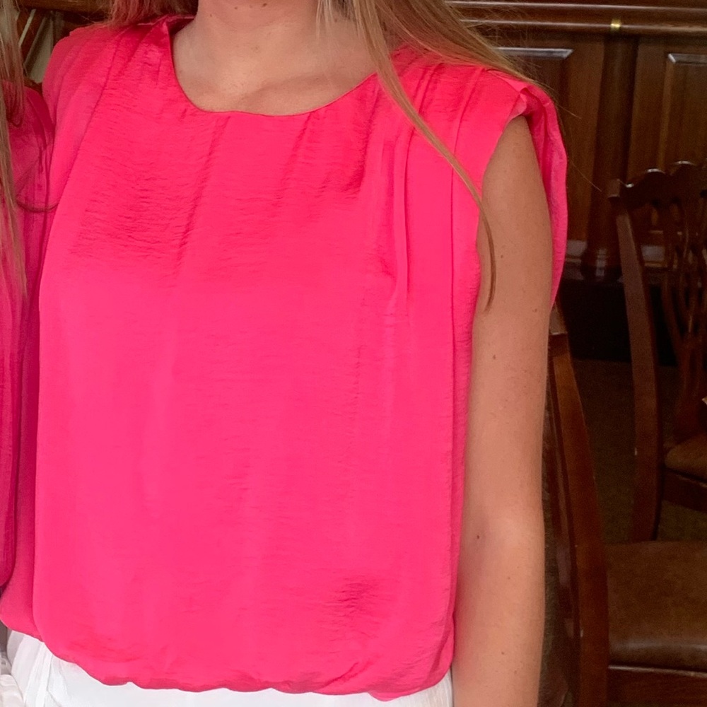 DO + BE pink shoulder pad top